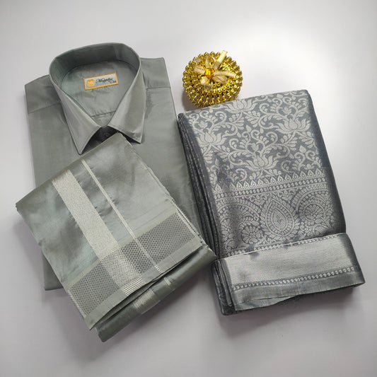 Ash Color Premium Ethnic Wear Couple Combo Set