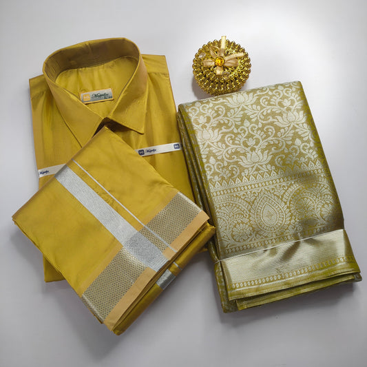 Mustard Yellow Color Premium Ethnic Wear Couple Combo Set