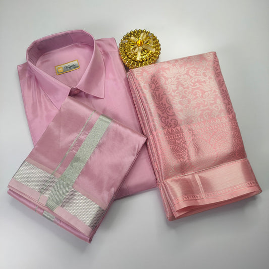 Pink Color Premium Ethnic Wear Couple Combo Set