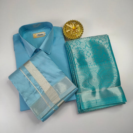 Light Blue Color Premium Ethnic Wear Couple Combo Set