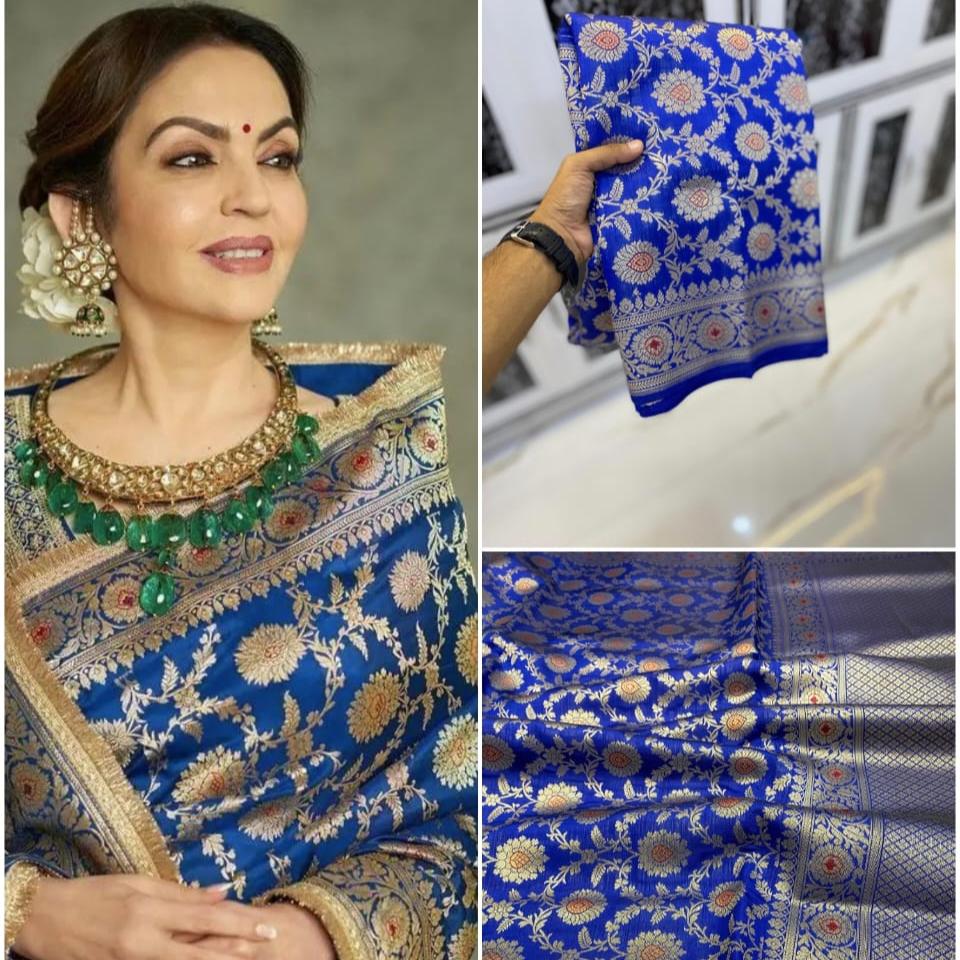 Blue Banarasi Nita Ambani Kathan Silk Saree