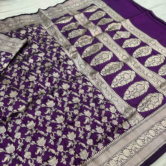 Purple Pure Banarasi Kathan Hand Loom Silk Saree 