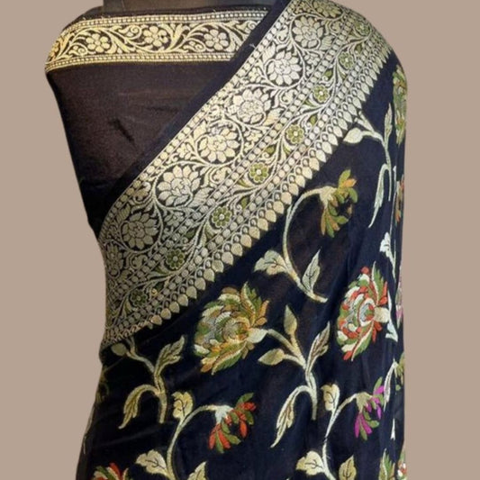 Black Meenakari work Banarasi Silk Saree