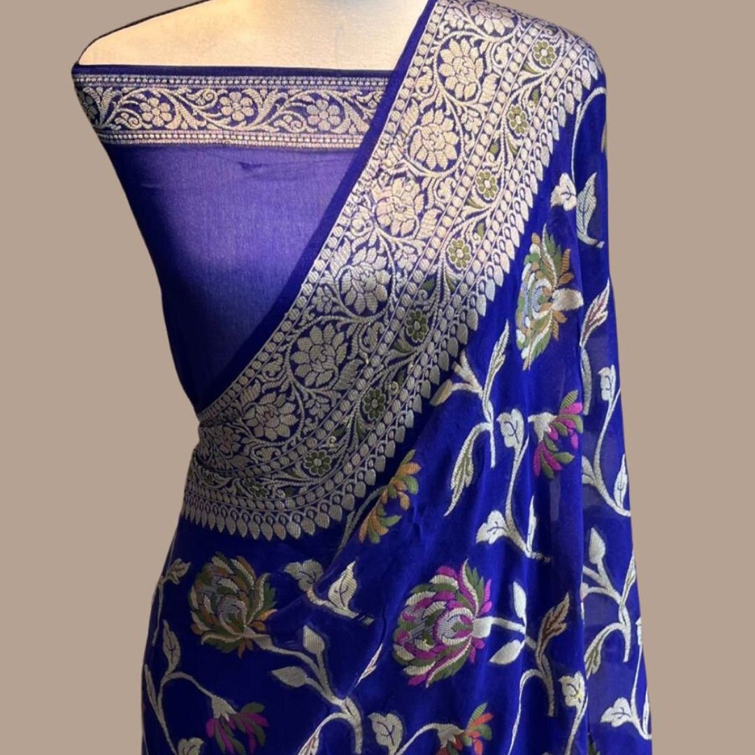 Blue Meenakari work Banarasi Silk Saree