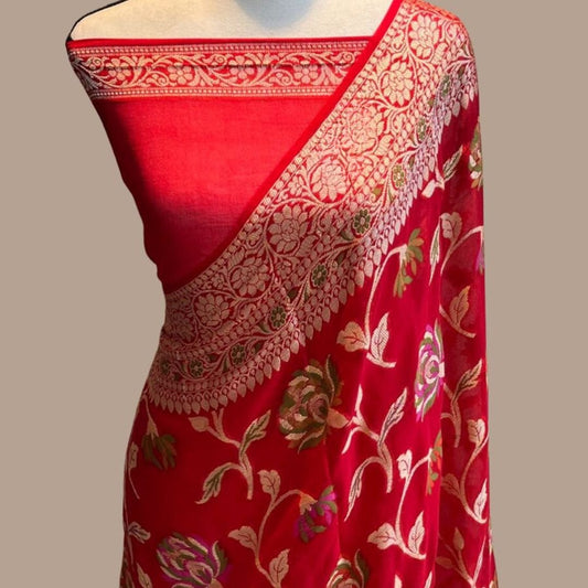 Red Meenakari work Banarasi Silk Saree