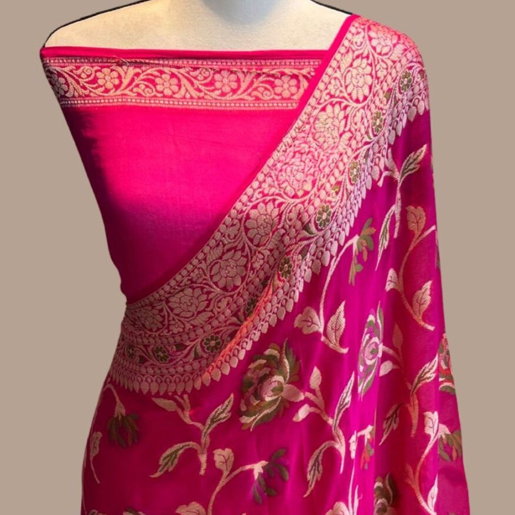 Pink Meenakari work Banarasi Silk Saree