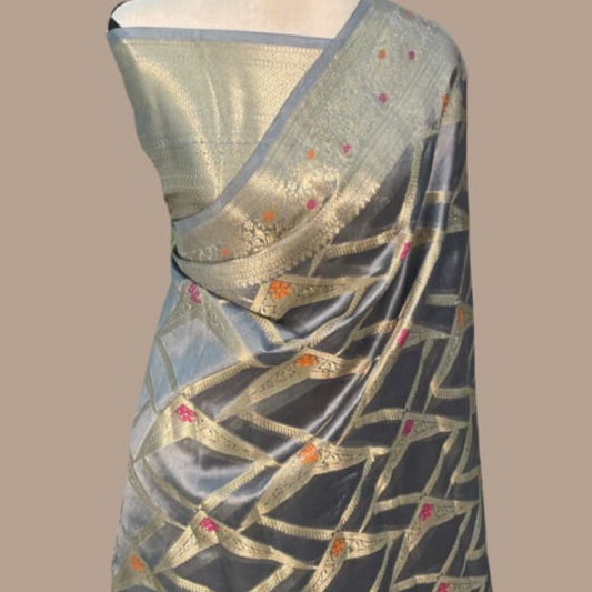 Grey Banarasi Mysore Silk Saree