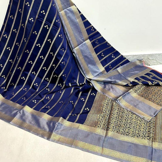 Navy Blue Banarasi Soft Silk Saree