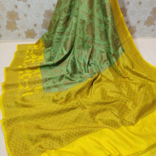 Green Banarasi Semi Dupian Silk Saree