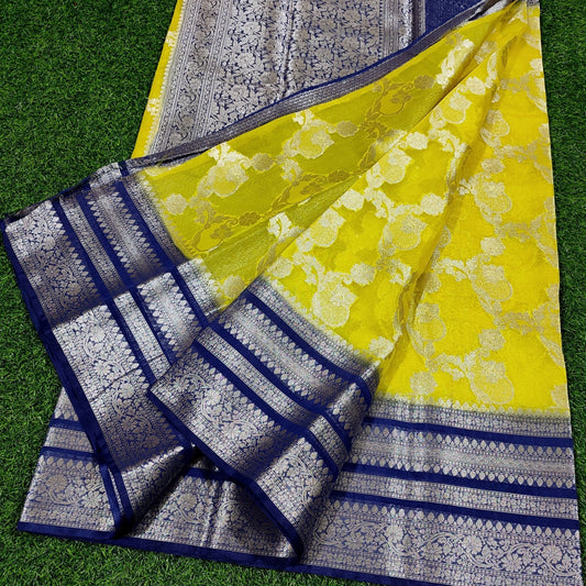 Yellow Color Banarasi Georgette Saree