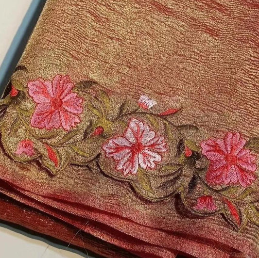 Pink Banarasi Crush Tissue Embroidery Cutwork Saree