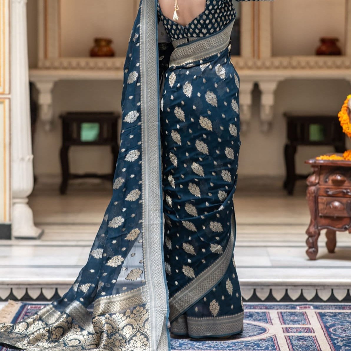 Navy Blue Banarasi Georgette Saree