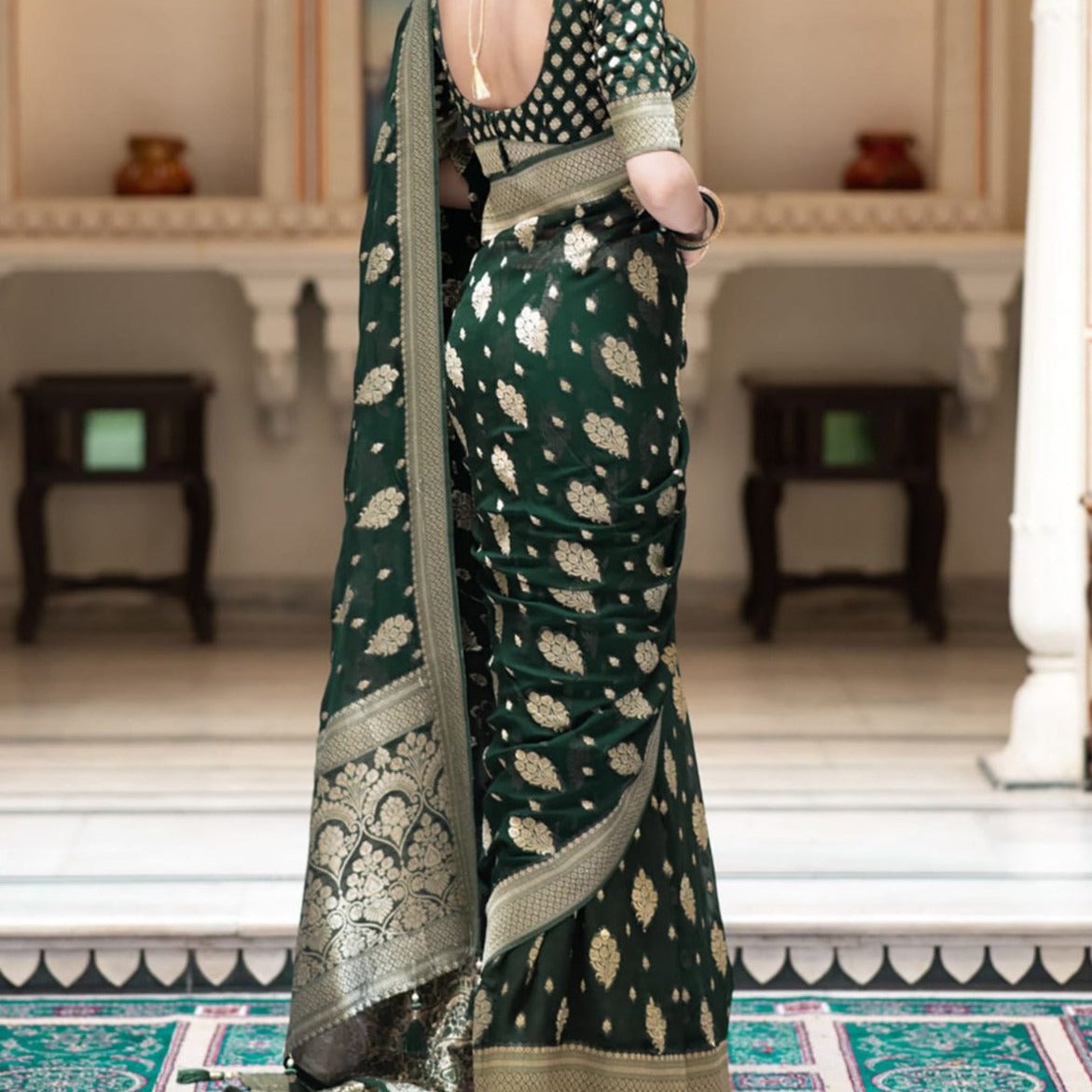 Green Banarasi Georgette Saree