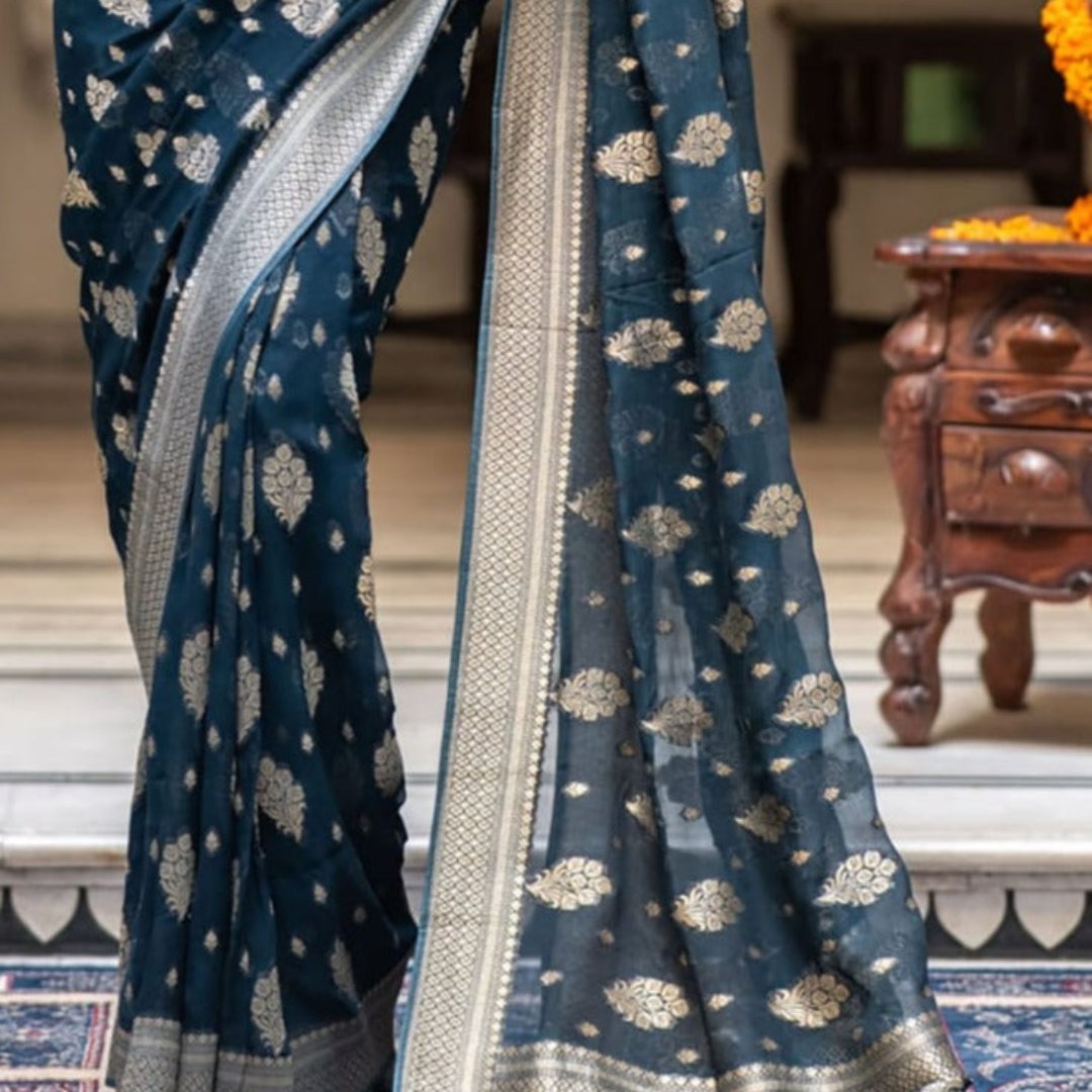 Navy Blue Banarasi Georgette Saree