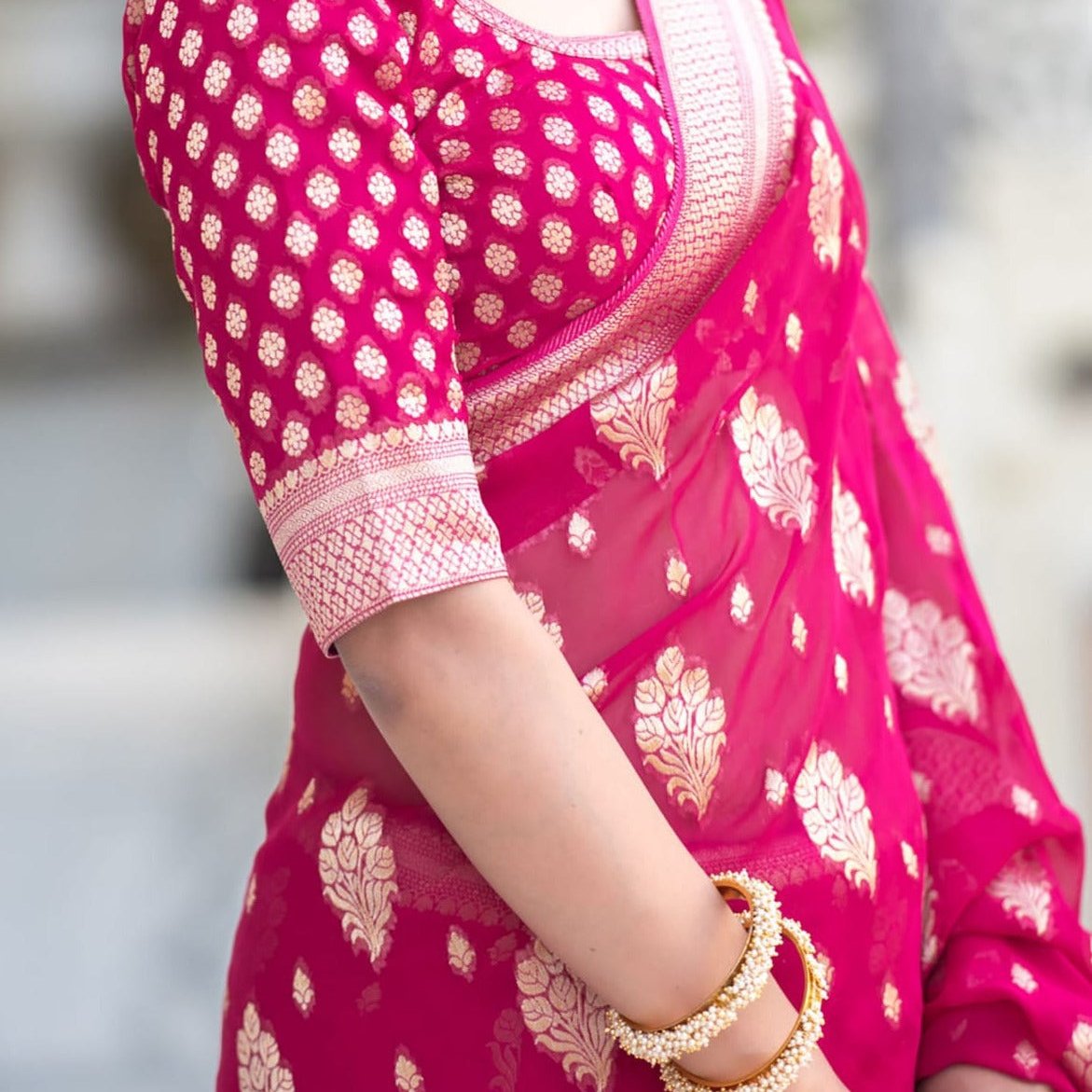 Pink Banarasi Georgette Saree