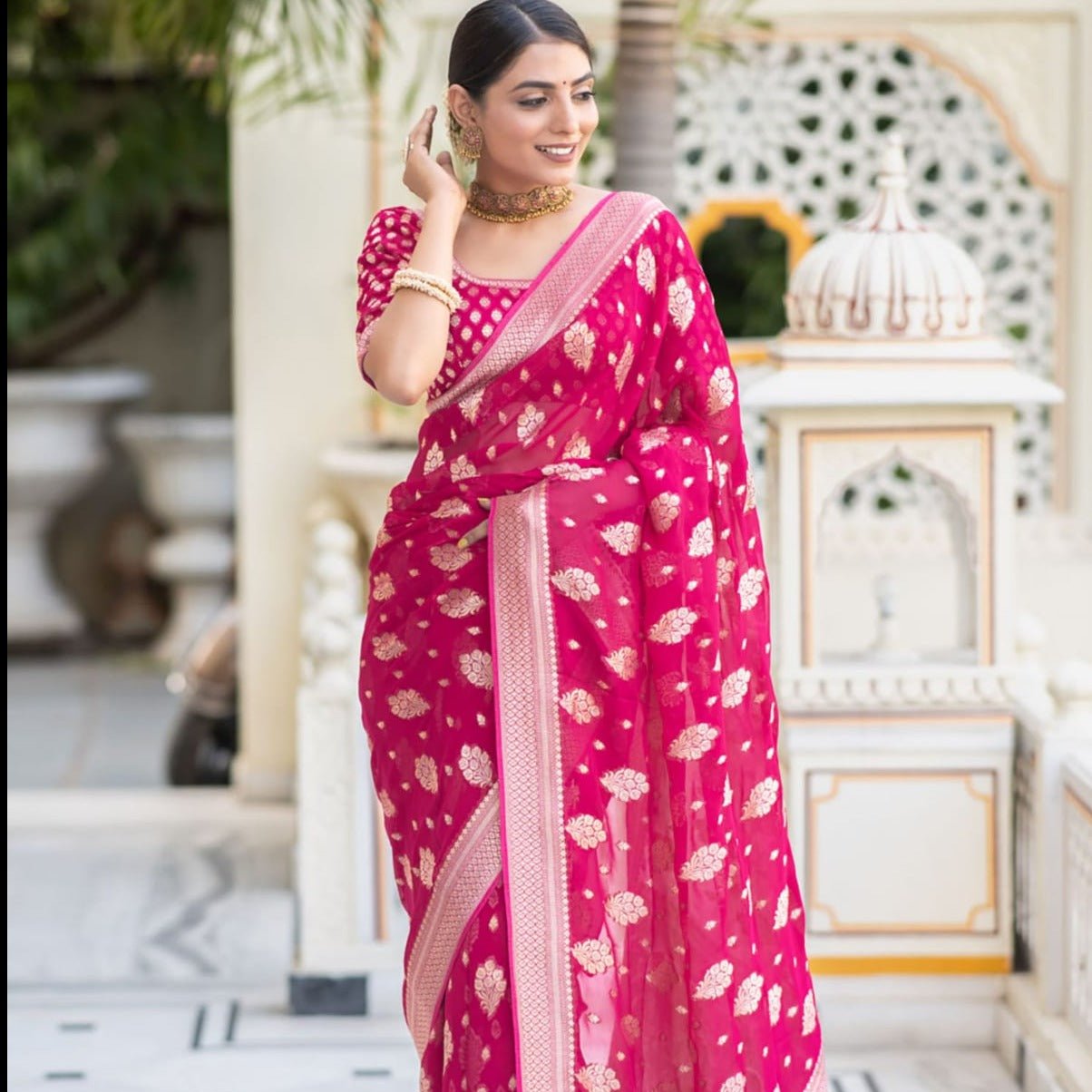 Pink Banarasi Georgette Saree