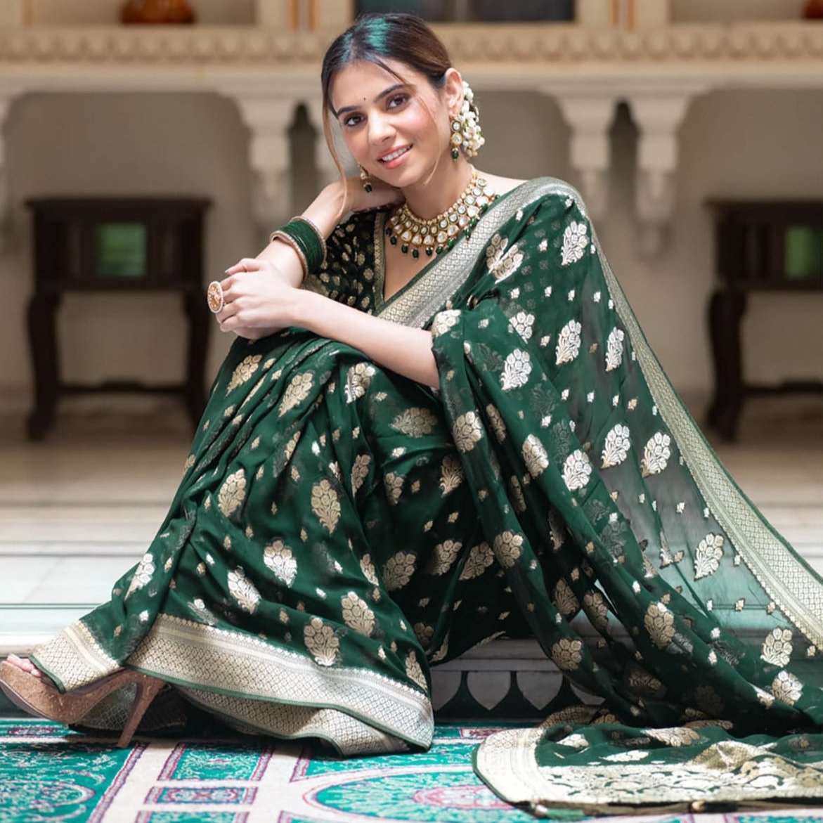 Green Banarasi Georgette Saree