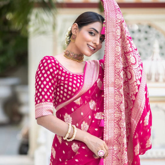 Pink Banarasi Georgette Saree