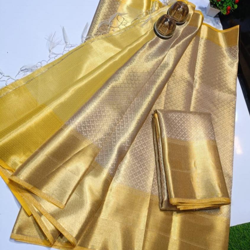 Golden Color Banarasi Tissue Silk Saree