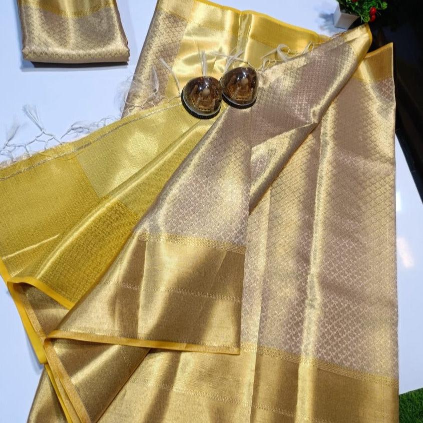 Golden Color Banarasi Tissue Silk Saree