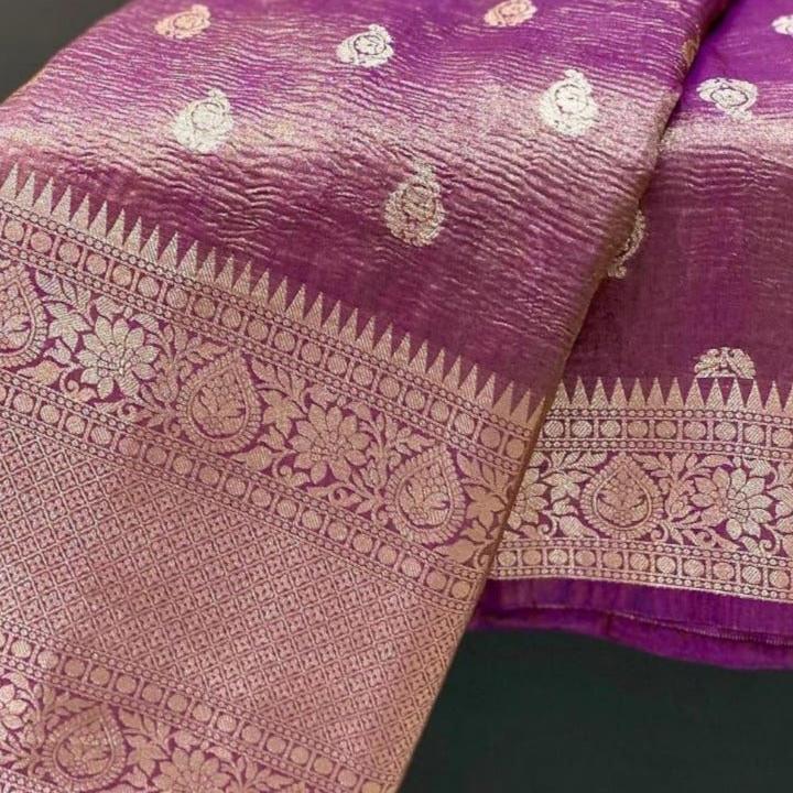 Purple Banarasi Crush Tissue Silk Saree