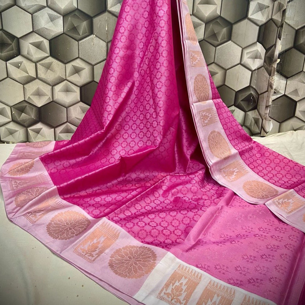 Pink Kora Muslin Tanchui Saree