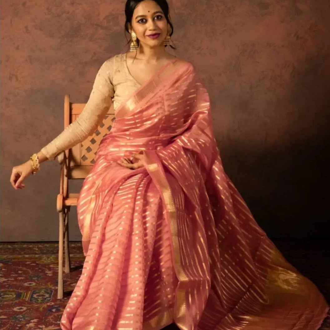 Pink Banarasi Organza Silk Saree