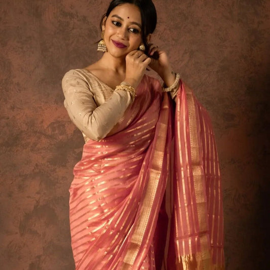 Pink Banarasi Organza Silk Saree