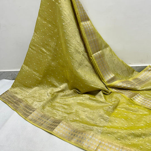 Yellow Banarasi Crush Tissue Silk Saree