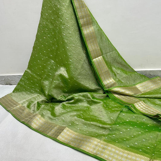 Green Banarasi Crush Tissue Silk Saree