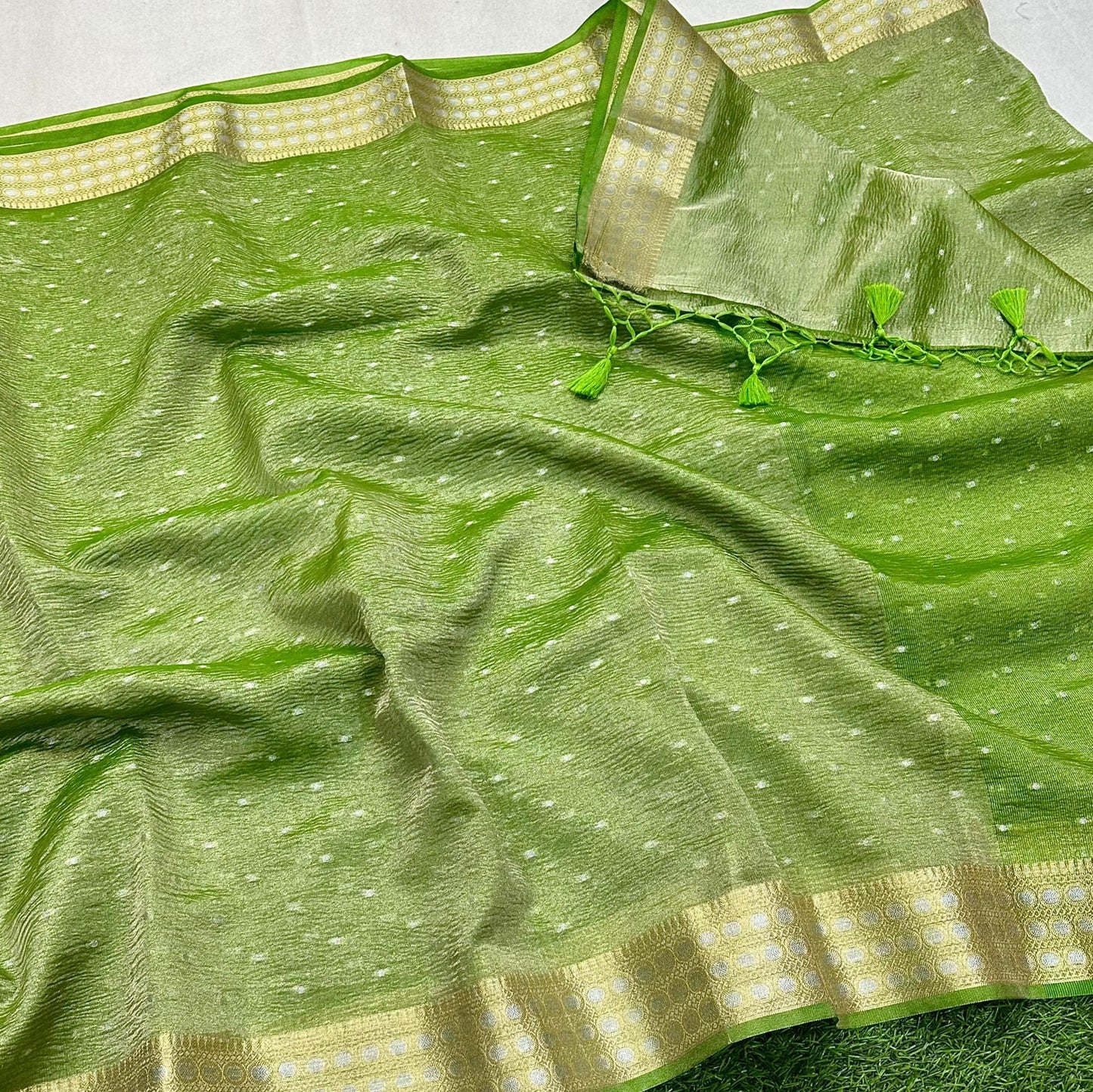 Green Banarasi Crush Tissue Silk Saree