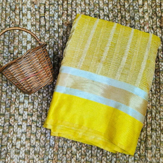 Yellow Banarasi Crush Tissue Silk Saree