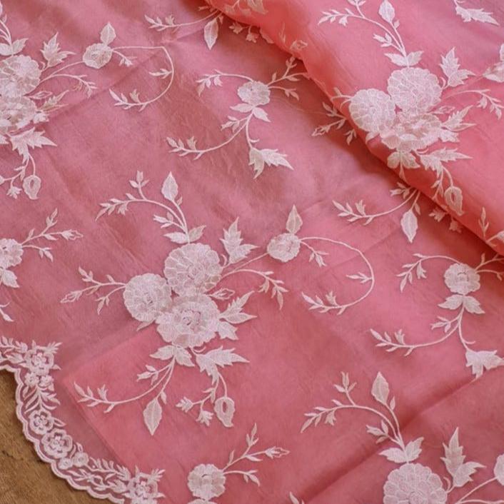 Pink Banarasi Organza Silk Embroidery Saree