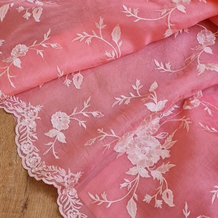 Pink Banarasi Organza Silk Embroidery Saree