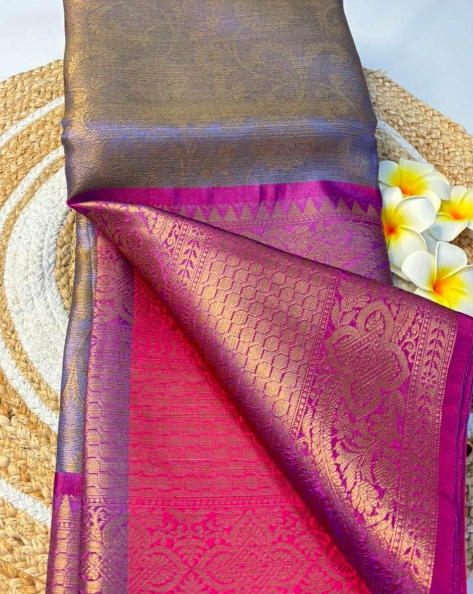 Purple Banarasi Tissue Silk Saree