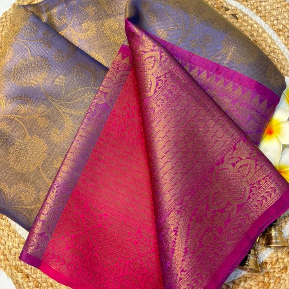 Purple Banarasi Tissue Silk Saree