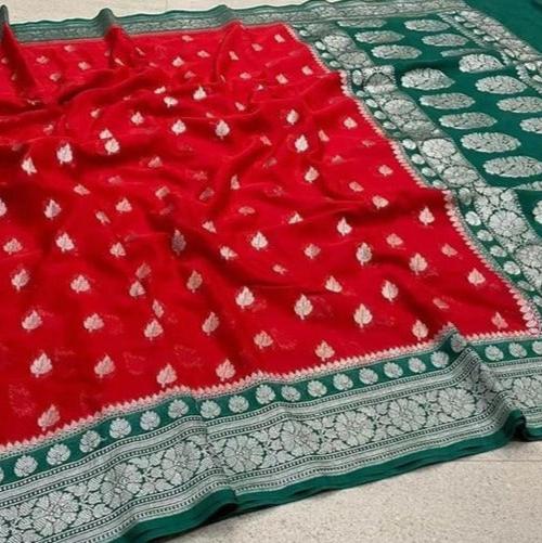 Red Banarasi Katan Georgette Saree