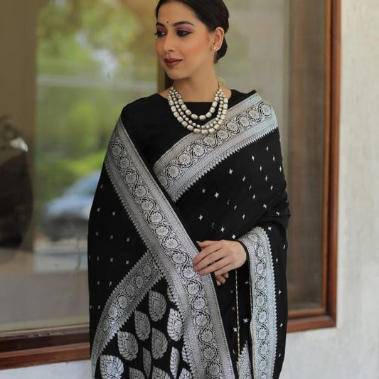 Black Color Banarasi Katan Georgette Saree