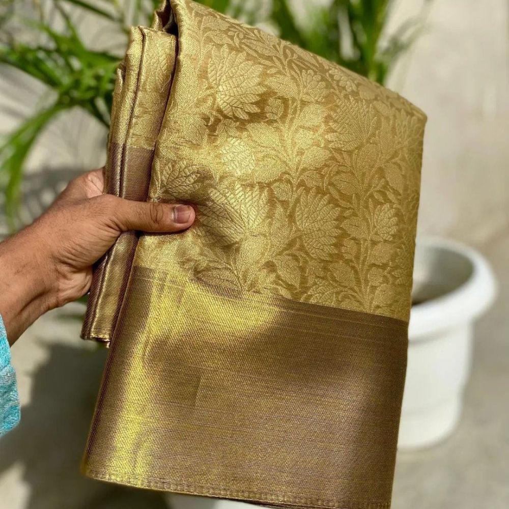 Nita Ambani Gold Color Banarasi Tissue Silk Saree