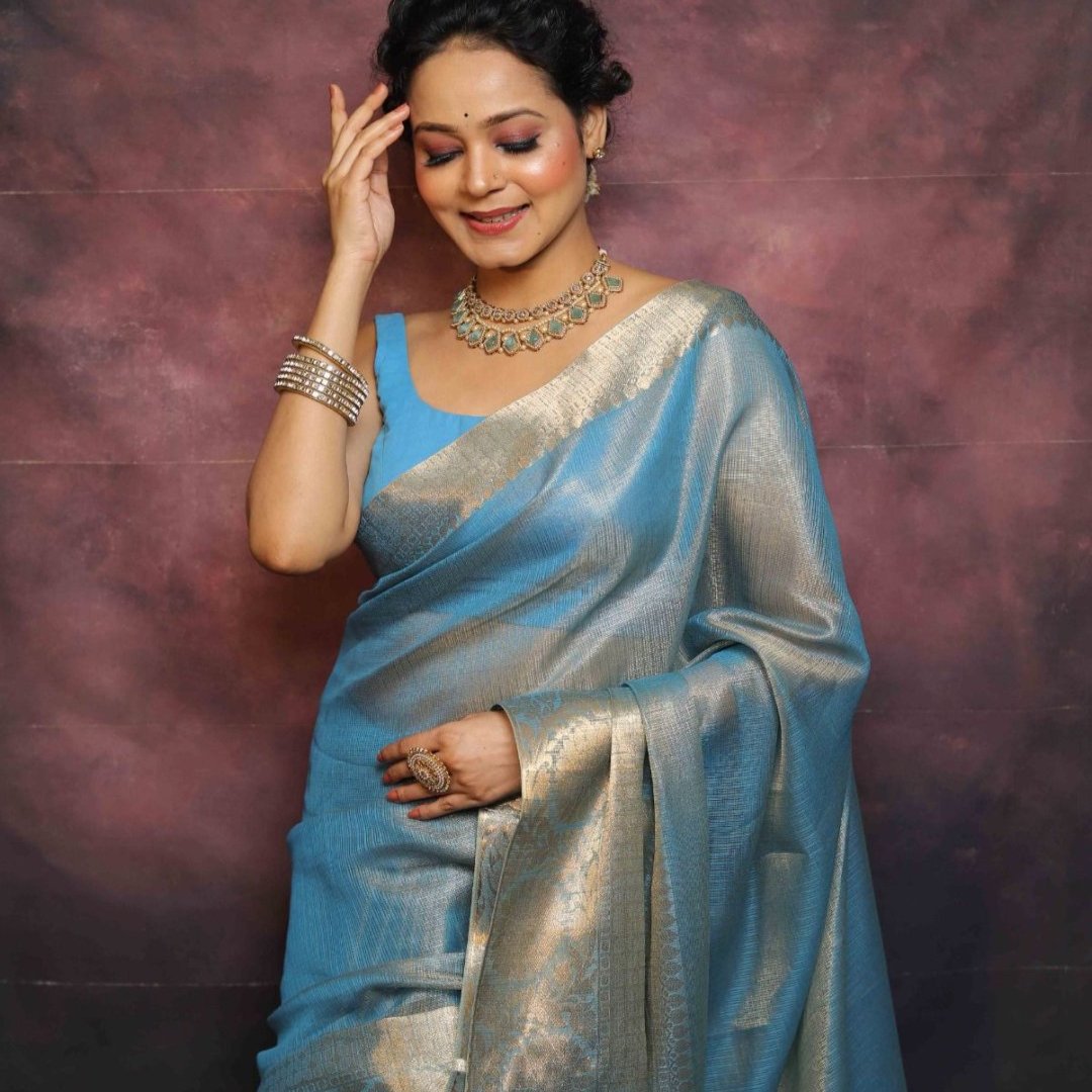 Blue Banarasi Tissue Silk Saree