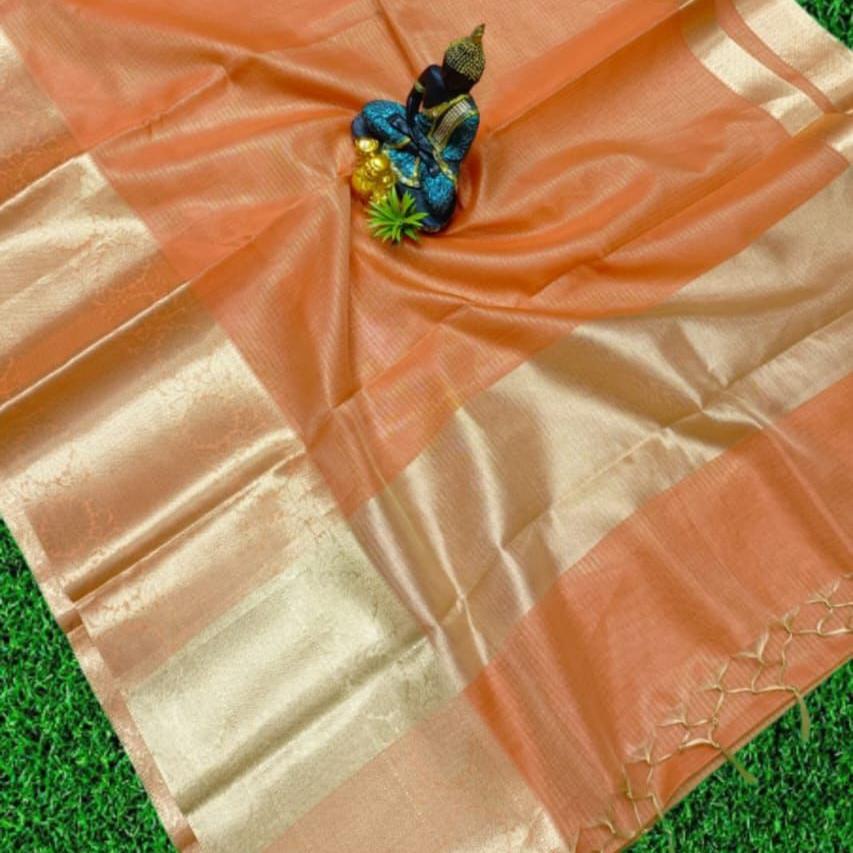 Orange Banarasi Tissue Silk Saree