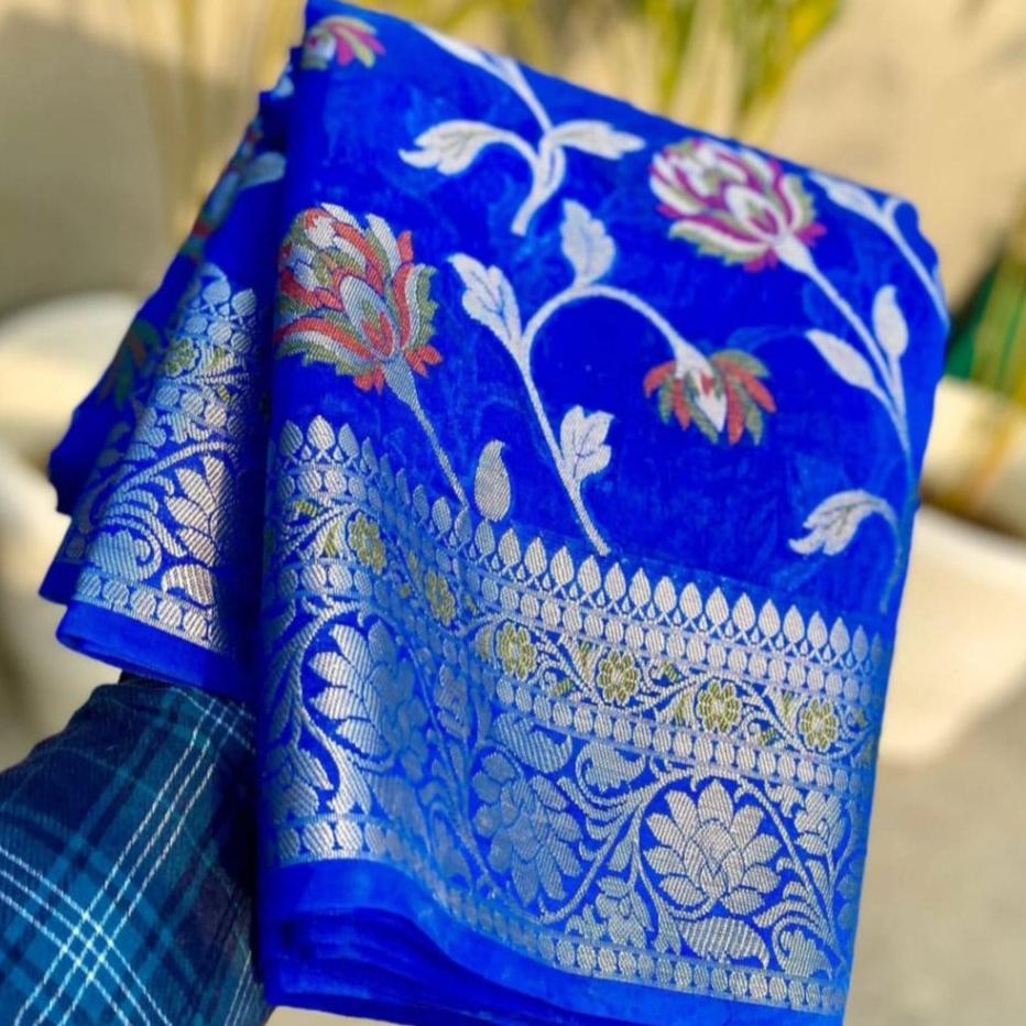 Blue Meenakari work Banarasi Silk Saree