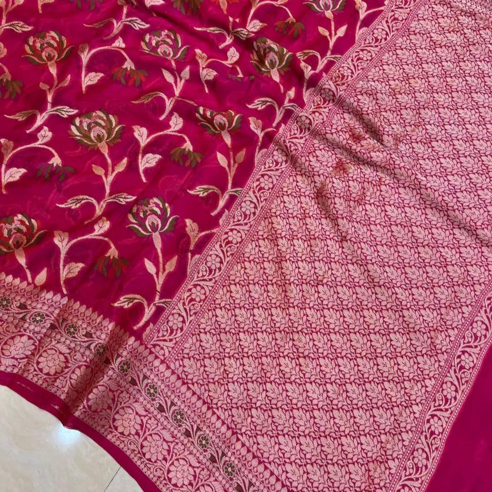 Pink Meenakari work Banarasi Silk Saree