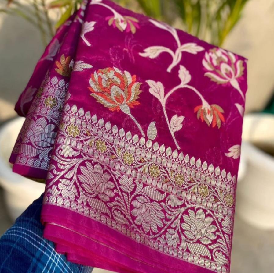 Pink Meenakari work Banarasi Silk Saree