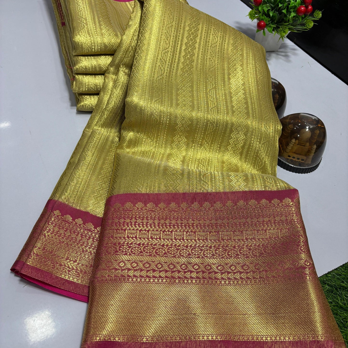 Gold Banarasi Soft Tissue Silk Saree