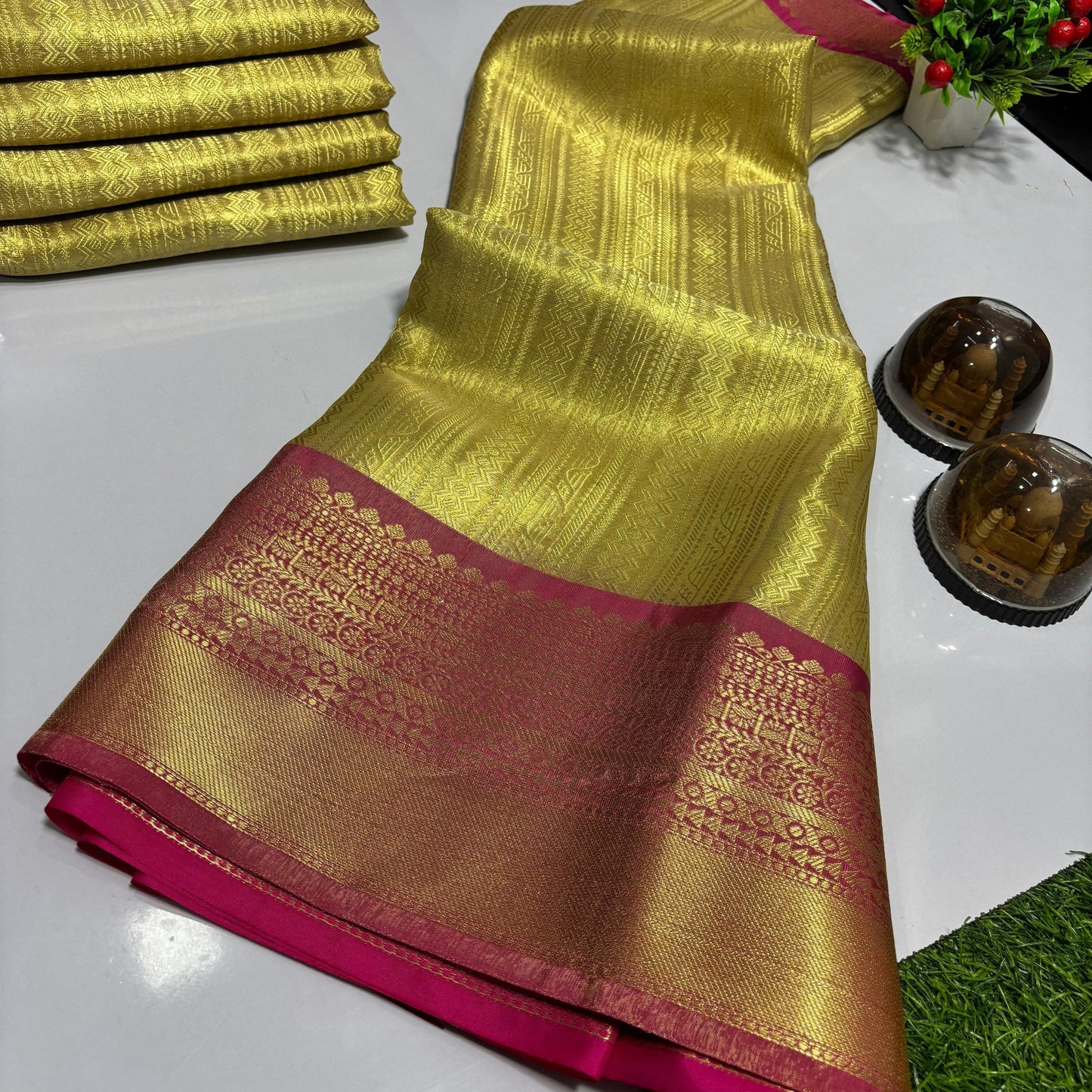 Gold Banarasi Soft Tissue Silk Saree