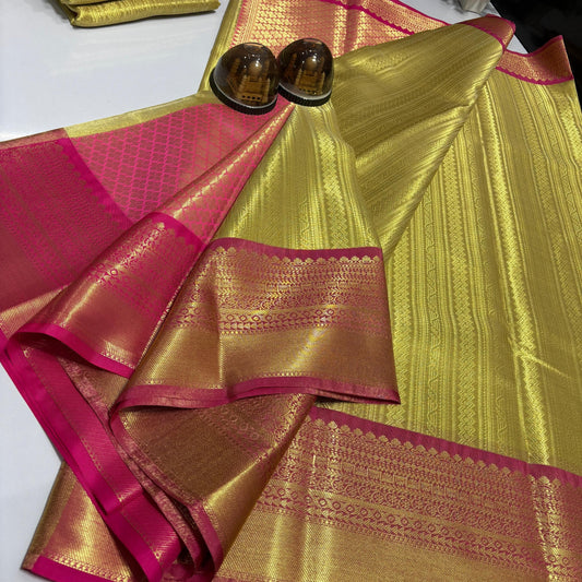 Gold Banarasi Soft Tissue Silk Saree