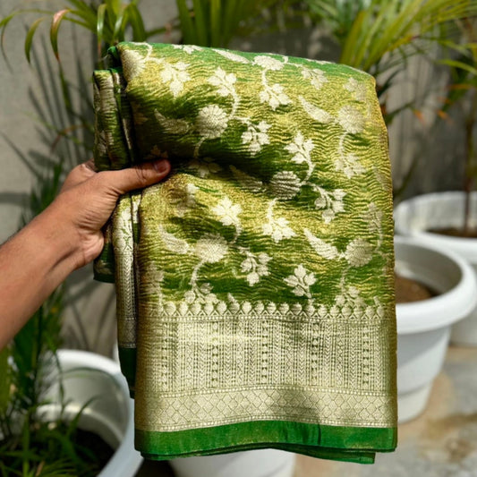 Green Banarasi Crush Tissue Silk Saree