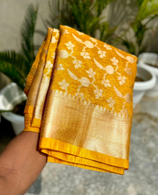 Mustard Banarasi Crush Tissue Silk Saree