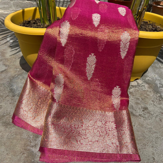 Pink Banarasi Crush Tissue Silk Saree